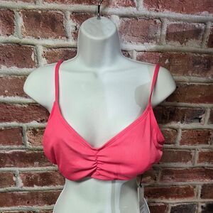 Shade & Shore Pink Bikini Bralette Large‎ Ribbed Shirred Soft V Neck